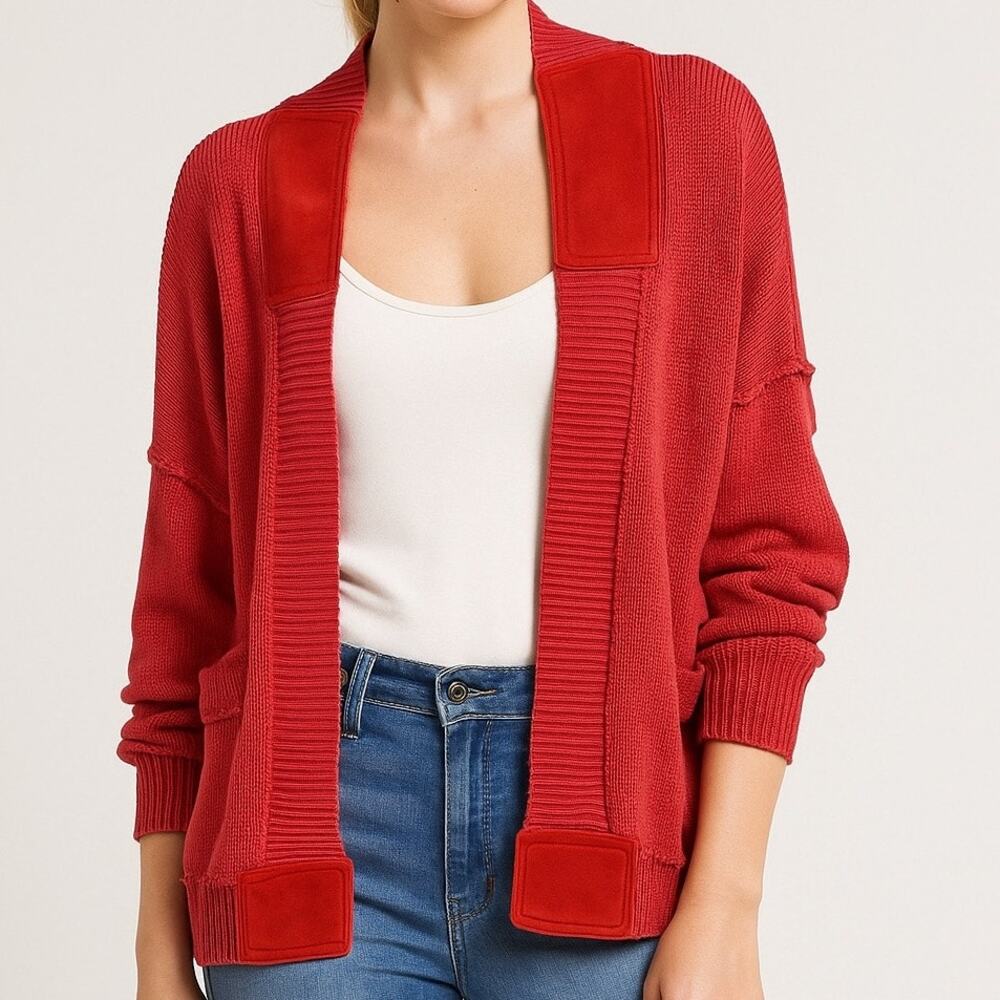 POL Open Front Cardigan Sweater Red Size Medium
